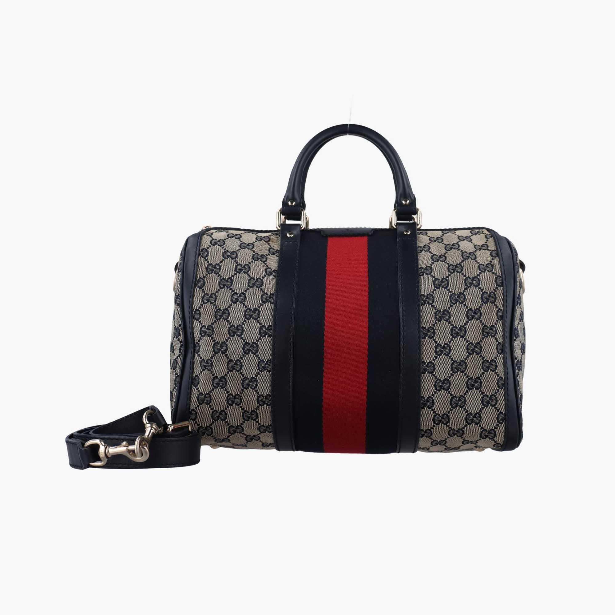 グッチ Gucci ボストンバッグ レディース シェリーライン ボストン ベージュ×ブラック×レッド キャンバス×レザー 247205 E016206053