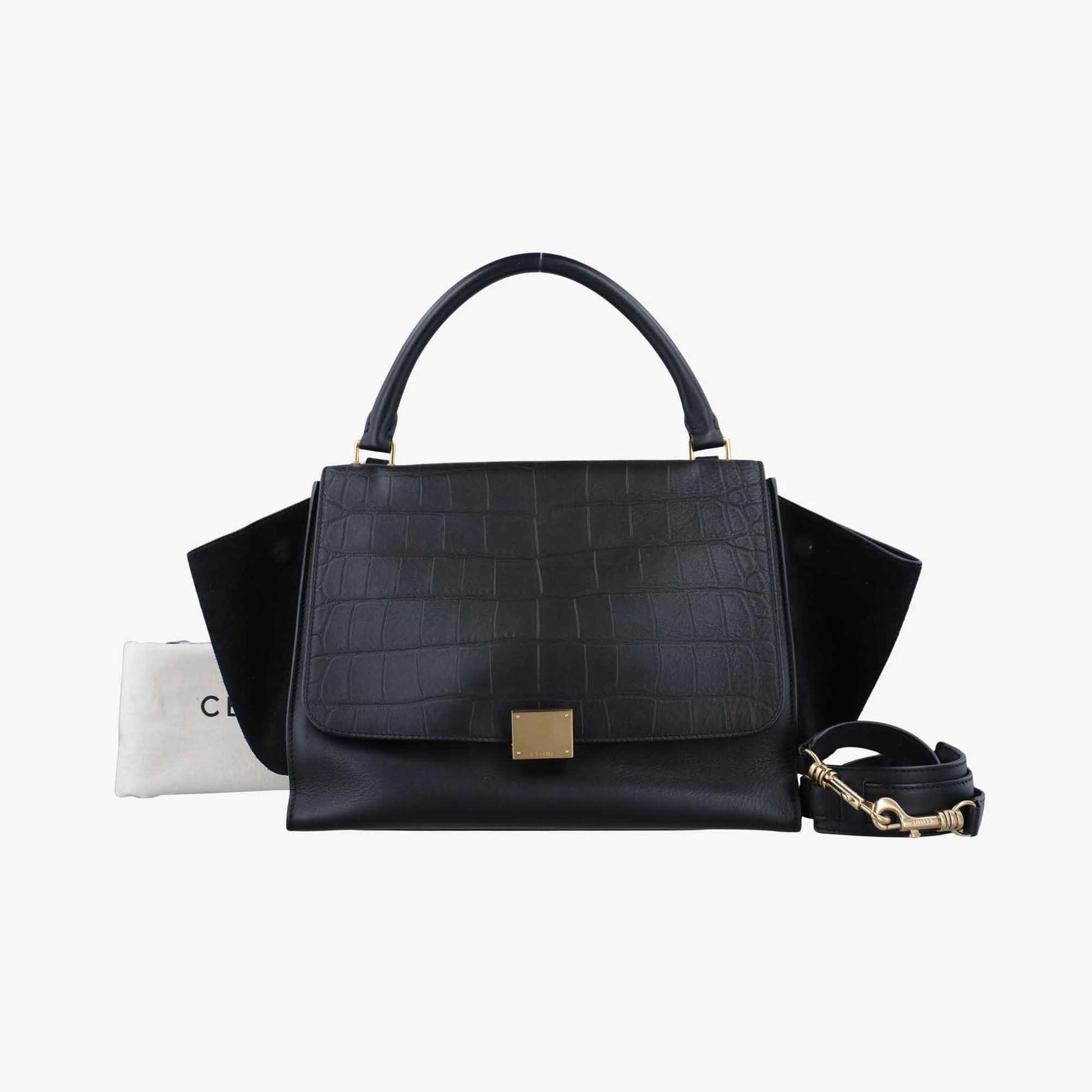 セリーヌ Celine ショルダーバッグ レディース トラペーズミディアム ブラック レザー×スエード F-TB-0142