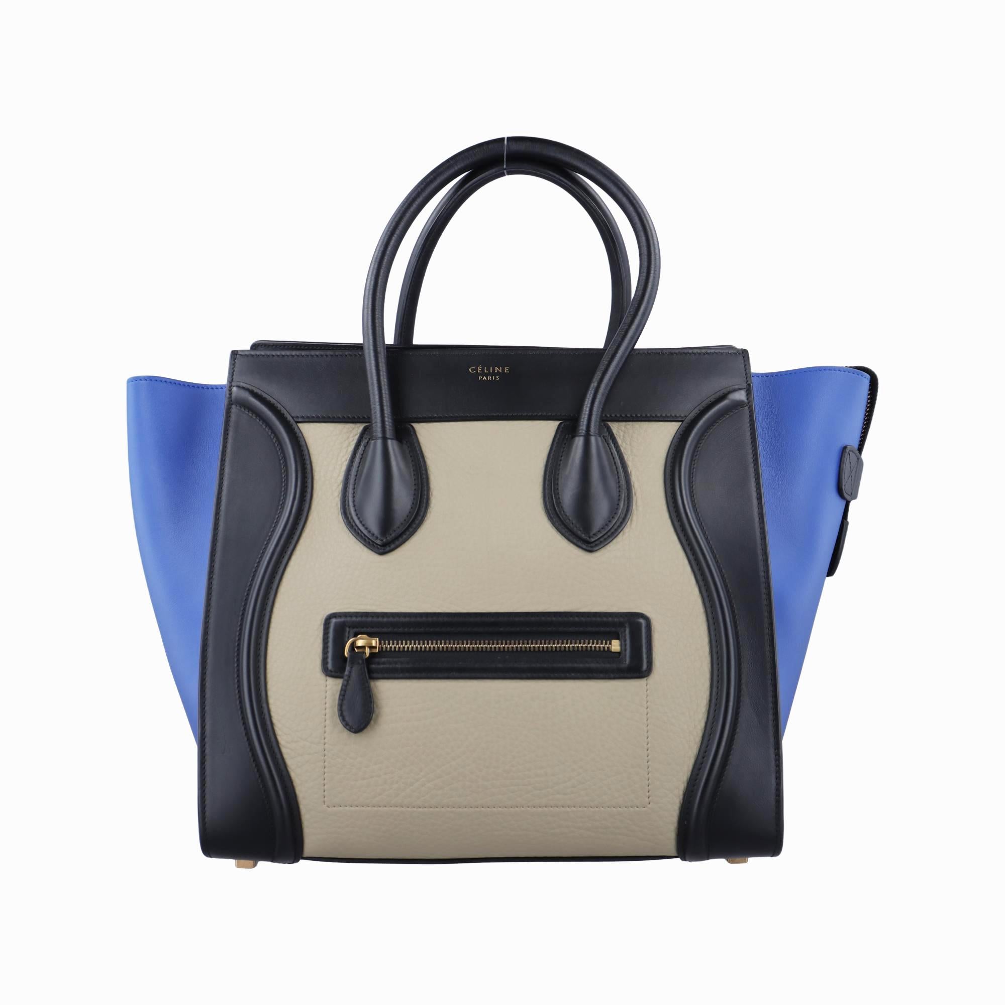 セリーヌ Celine ハンドバッグ レディース ラゲージミニショッパー ベージュ×ブラック×ブルー レザー S-AT-4104 S-CU-4134