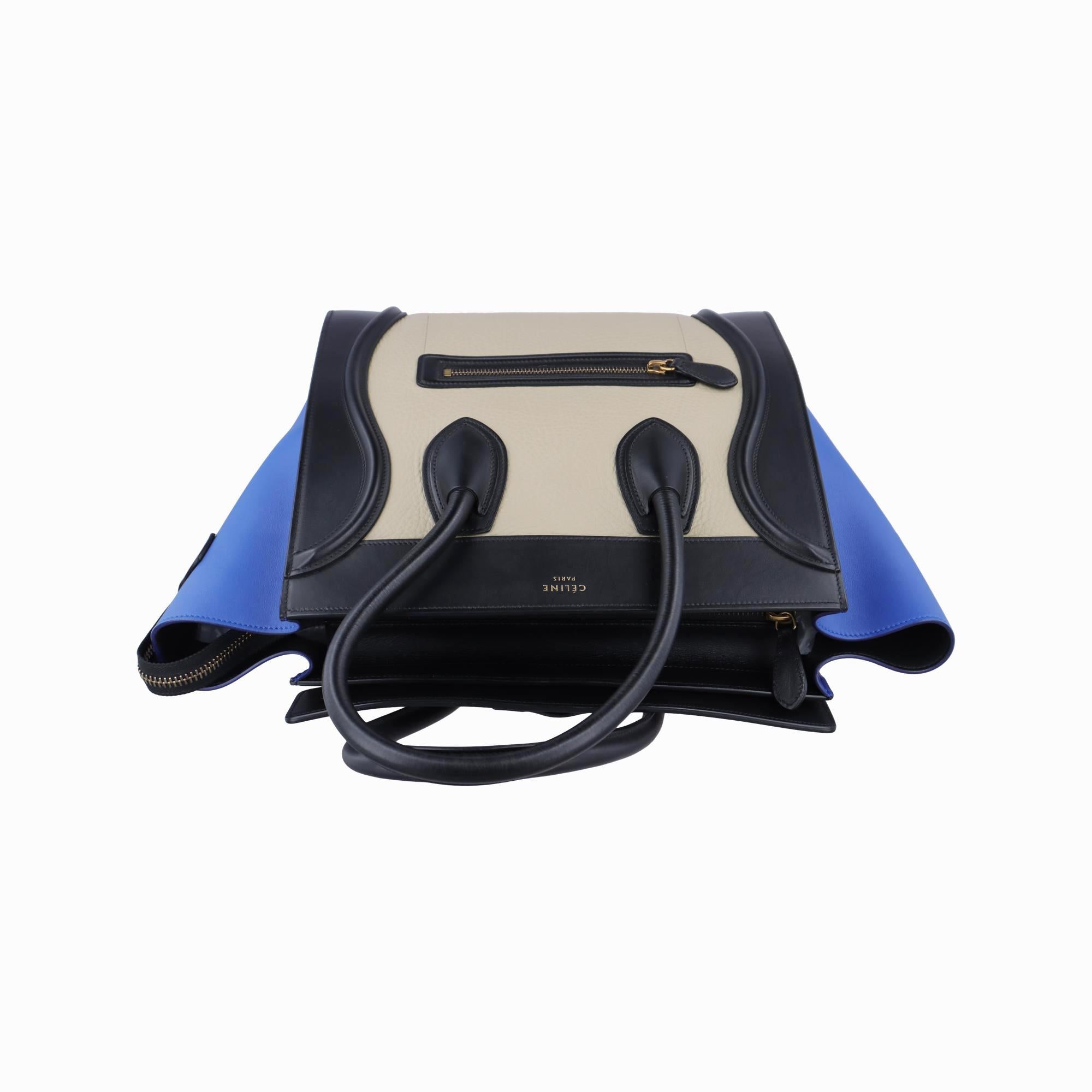 セリーヌ Celine ハンドバッグ レディース ラゲージミニショッパー ベージュ×ブラック×ブルー レザー S-AT-4104 S-CU-4134