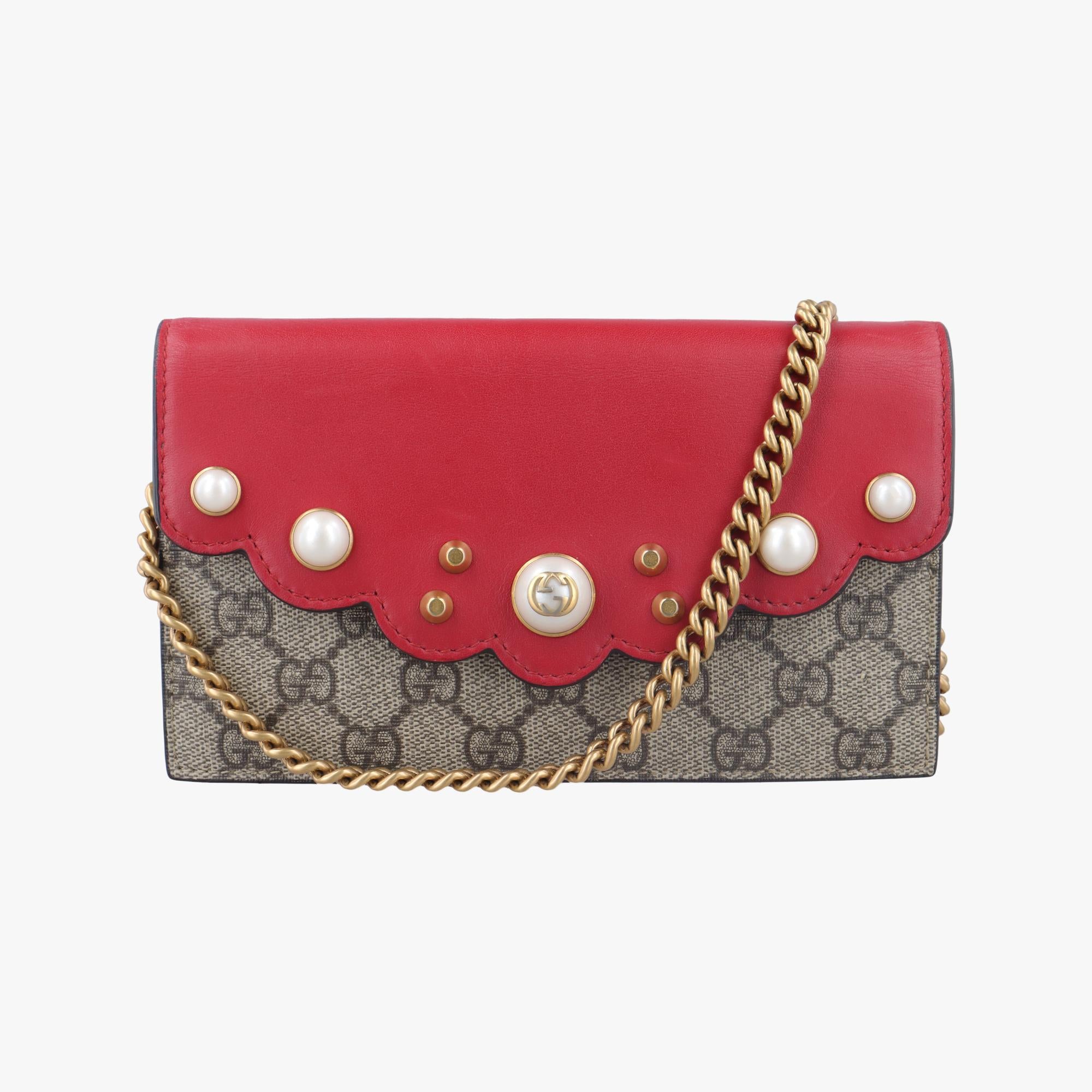 グッチ Gucci ショルダーバッグ レディース ピオニー GGスプリーム パール スカラップ グレー PVCコーティングキャンバス×レザー 431478